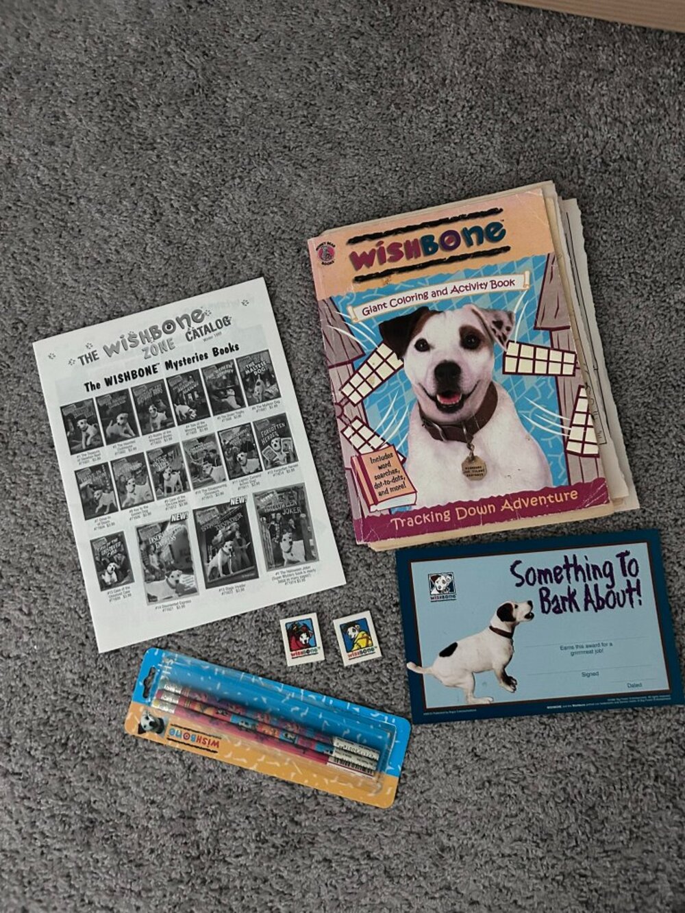 Vintage Wishbone Dog Lot Pencils Stickers Catalog Coloring Book